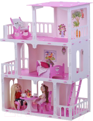 Кукольный домик Krasatoys Дом Маргарита с мебелью / 000273 (белый/розовый)