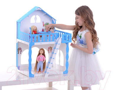 Кукольный домик Krasatoys Дом Марина с мебелью / 000266 (белый/голубой)
