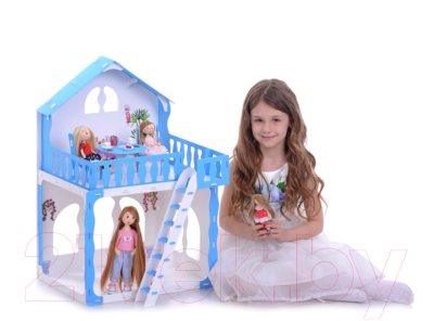 Кукольный домик Krasatoys Дом Марина с мебелью / 000266 (белый/голубой)