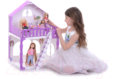Кукольный домик Krasatoys Дом Марина с мебелью / 000267 (белый/сиреневый)