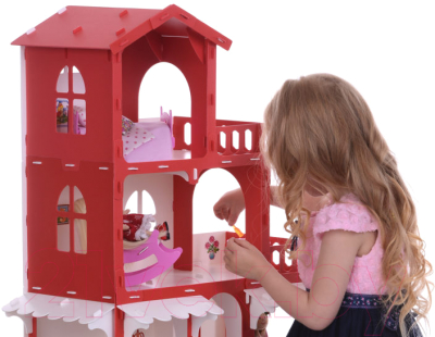 Кукольный домик Krasatoys Дом Николь с мебелью / 000288 (белый/красный)