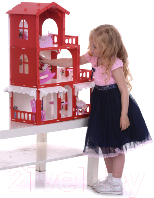 Кукольный домик Krasatoys Дом Николь с мебелью / 000288 (белый/красный)