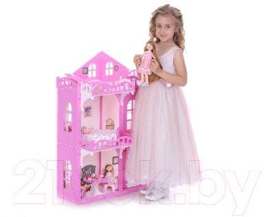Кукольный домик Krasatoys Дом Элизабет с мебелью / 000290 (белый/розовый)