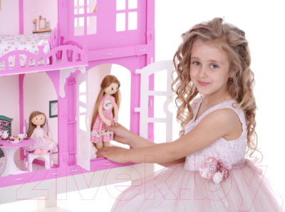 Кукольный домик Krasatoys Дом Элизабет с мебелью / 000290 (белый/розовый)