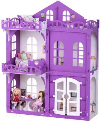 Кукольный домик Krasatoys Дом Элизабет с мебелью / 000289 (белый/сиреневый)