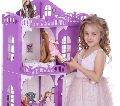 Кукольный домик Krasatoys Дом Элизабет с мебелью / 000289 (белый/сиреневый)