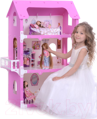 Кукольный домик Krasatoys Коттедж Екатерина с мебелью / 000263 (белый/розовый)