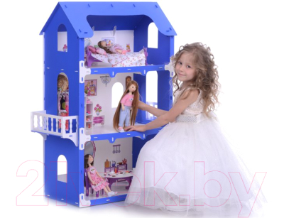 Кукольный домик Krasatoys Коттедж Екатерина с мебелью / 000262 (белый/синий)