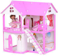 Кукольный домик Krasatoys Коттедж Светлана с мебелью / 000250 (белый/розовый) - 