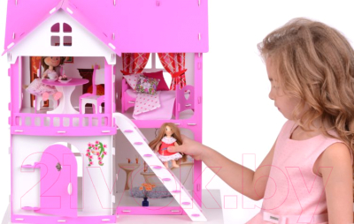 Кукольный домик Krasatoys Коттедж Светлана с мебелью / 000250 (белый/розовый)