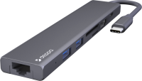 Док-станция для ноутбука Deppa USB Type-C, HDMI, Power Delivery, 2xUSB 3.0, RJ45, microSD/SD (73127, 7-в-1, графит) - 