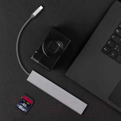 Док-станция для ноутбука Deppa USB Type-C, HDMI, Power Delivery, 2xUSB 3.0, RJ45, microSD/SD (73127, 7-в-1, графит)
