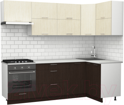 Готовая кухня S-Company Клео крафт 1.2x2.4 правая (файнлайн мокка/файнлайн крем)