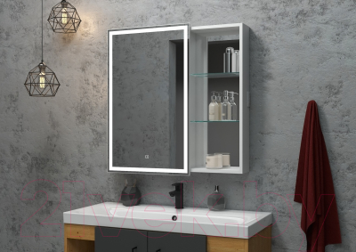 Шкаф с зеркалом для ванной Континент Aperio Led 80х80 L
