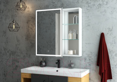 Шкаф с зеркалом для ванной Континент Aperio Led 80х80 L