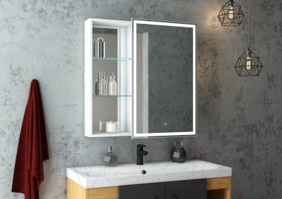 Шкаф с зеркалом для ванной Континент Aperio Led 80х80 R