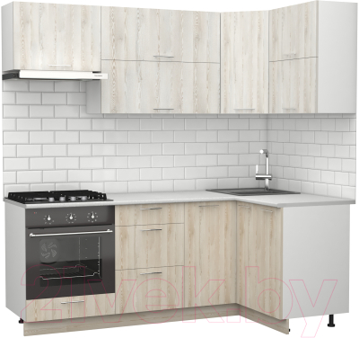 Кухонный гарнитур S-Company Клео крафт 1.2x2.1 правая (сосна лофт кремовая/сосна лофт белая)