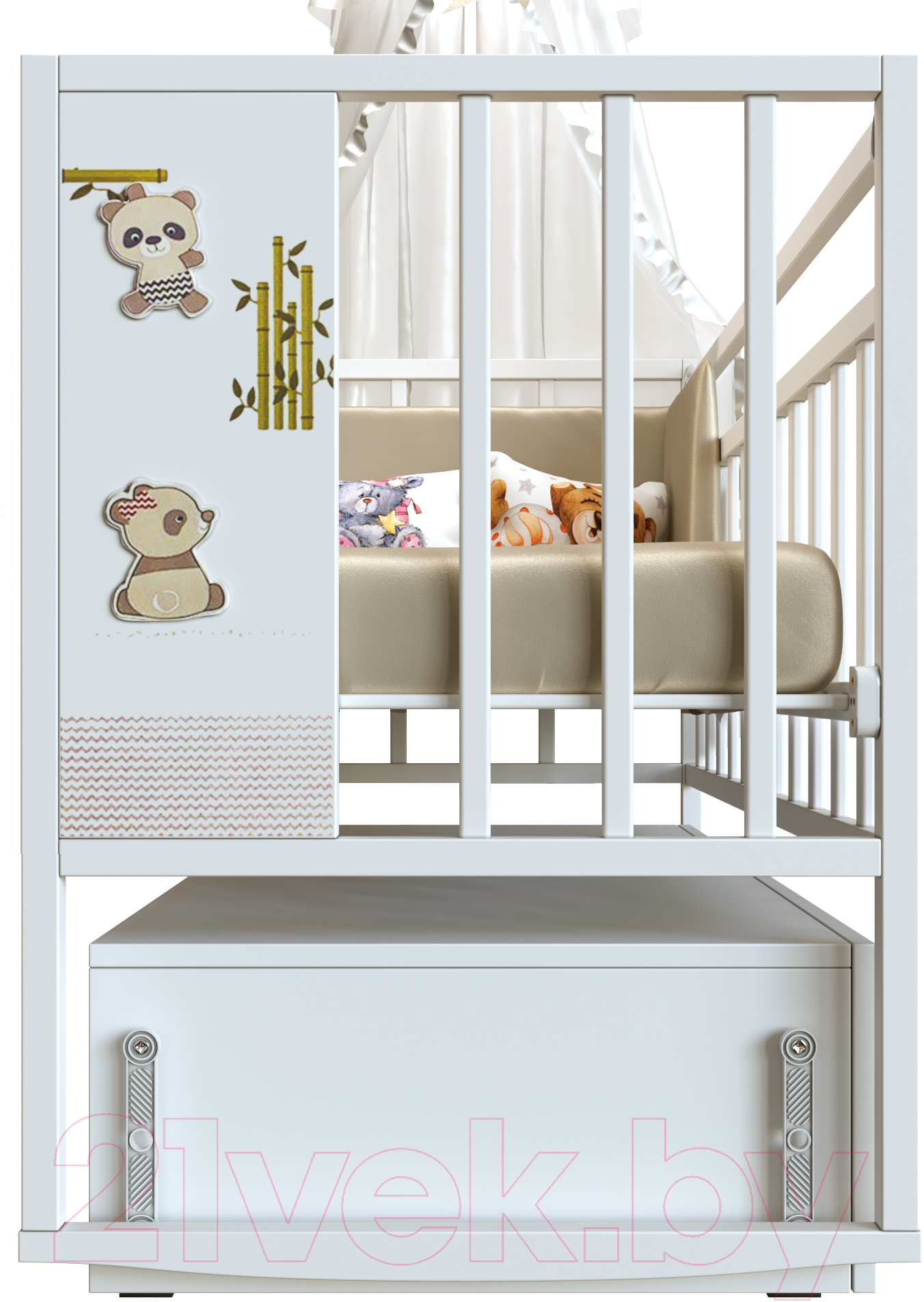 Детская кроватка VDK Mini Loft 3D маятник с ящиком Funny Panda