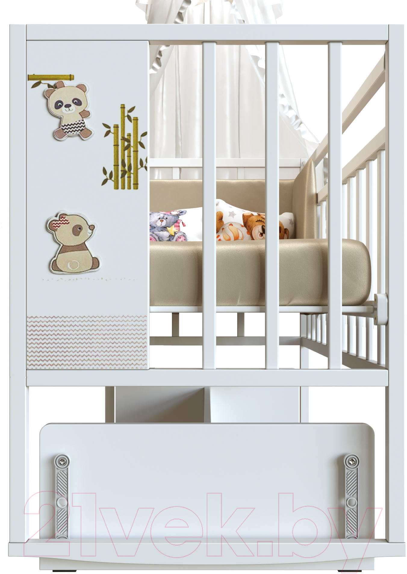 Детская кроватка VDK Mini Loft 3D поперечный маятник Funny Panda