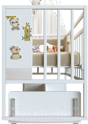 Детская кроватка VDK Mini Loft 3D поперечный маятник Funny Panda (белый)