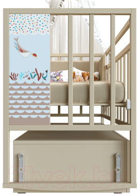Детская кроватка VDK Mini Loft 3D Friend and Ocean маятник с ящиком (Milky)