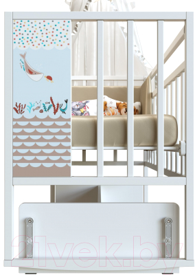 Детская кроватка VDK Mini Loft 3D Friend and Ocean поперечный маятник (Bianco)