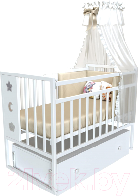 Детская кроватка VDK Mini Loft 3D Good Night маятник с ящиком (Bianco)