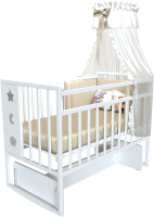 Детская кроватка VDK Mini Loft 3D Good Night поперечный маятник (Bianco) - 