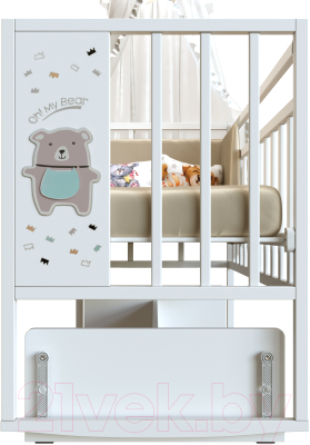 Детская кроватка VDK Mini Loft 3D поперечный маятник Oh My Bear (белый)