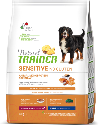 Сухой корм для собак Trainer Для средних и крупных пород с чувствит. пищеварением с лососем (3кг)