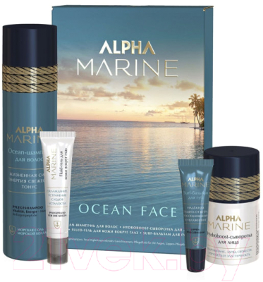 Набор косметики для лица и волос Estel Alpha Marine Ocean Face шампунь+сыворотка+флюид+бальзам для губ (250мл+50мл+15мл+10мл)