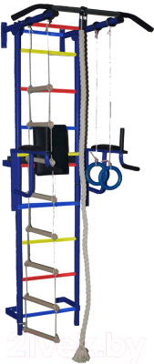 Детский спортивный комплекс Крепыш Пристенный с брусьями-1 (с ПВХ покрытием, синий)