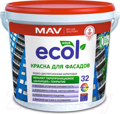 Краска MAV Ecol ВД-АК-1032 фасадная (1л, белый)