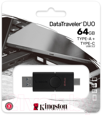 Usb flash накопитель Kingston DataTraveler Duo USB 3.2 Gen1 + Type-C 64GB (DTDE/64GB)