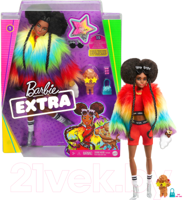Кукла с аксессуарами Mattel Barbie Экстра Кукла в радужном пальто / GVR04