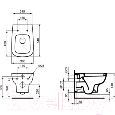 Унитаз подвесной с инсталляцией Ideal Standard Esedra AquaBlade T386001 + T318101 + R020467 / R030001