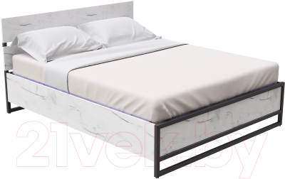 Двуспальная кровать Millwood Лофт КМ-4.8 Л 207x188x95 (дуб белый Craft/металл черный)