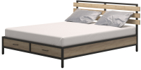 Двуспальная кровать Millwood Neo Loft КМ-1.8 Л 207x202x94 (дуб золотой Craft/металл черный) - 