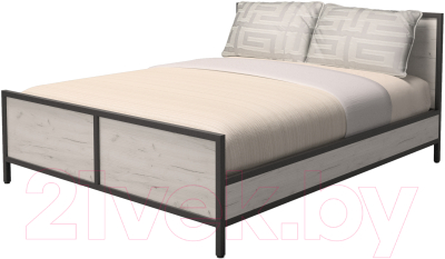 Двуспальная кровать Millwood Neo Loft КМ-2.8 Л 207x186.5x94 (дуб белый Craft/металл черный)