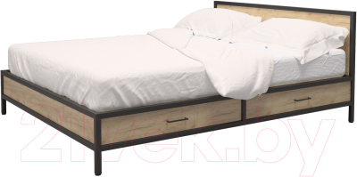 Двуспальная кровать Millwood Neo Loft КМ-3.8 Л 207x190x81 (дуб золотой Craft/металл черный)