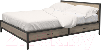 Двуспальная кровать Millwood Neo Loft КМ-3.8 Л 207x190x81 (дуб табачный Craft/металл черный)