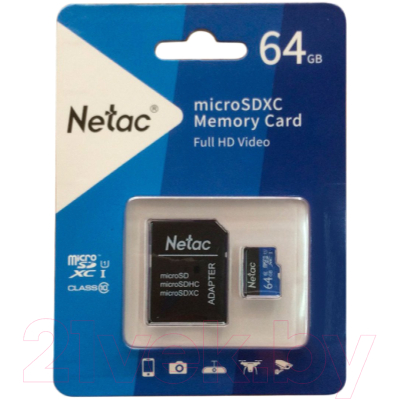 Карта памяти Netac MicroSD Card P500 Standard 64GB (NT02P500STN-064G-R) (с адаптером)