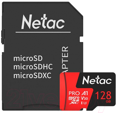 Карта памяти Netac MicroSD Card P500 Extreme Pro 128GB (NT02P500PRO-128G-R) (с адаптером)