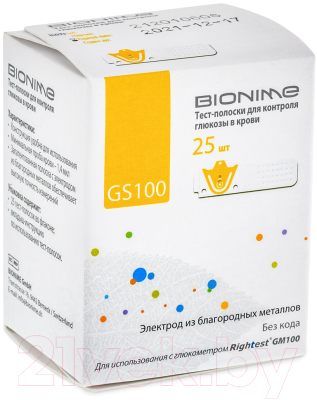 Тест-полоски для глюкометра Bionime GS100 (25шт)
