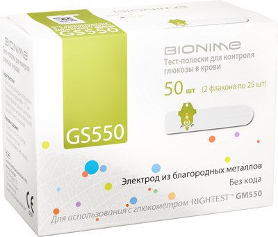 Тест-полоски для глюкометра Bionime GS550 (50шт) - 