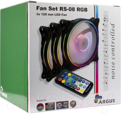 Изображение товара Набор вентиляторов для корпуса Inter-Tech Argus RS-08 RGB 3x120mm + Music Controlled