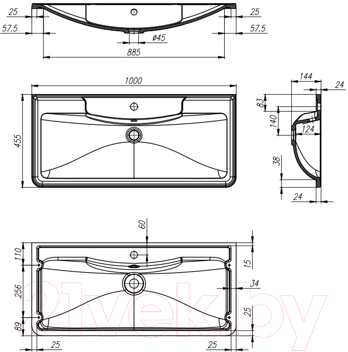 Умывальник BelBagno BB1000/455-LV-MR-ALR