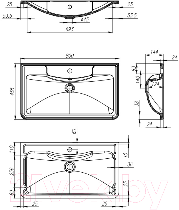 Умывальник BelBagno BB800/455-LV-MR-ALR