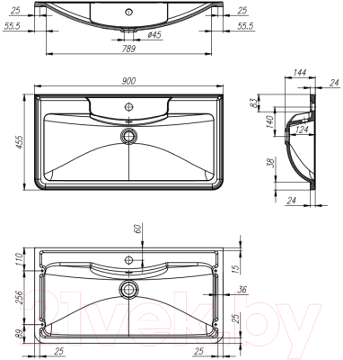 Умывальник BelBagno BB900/455-LV-MR-ALR