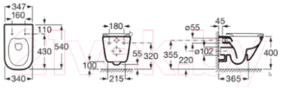 Унитаз подвесной с инсталляцией Roca A34647L000 + A801470004 + S-IN-MZ-VECTOR + P-BU-ACT/Blg/Gl